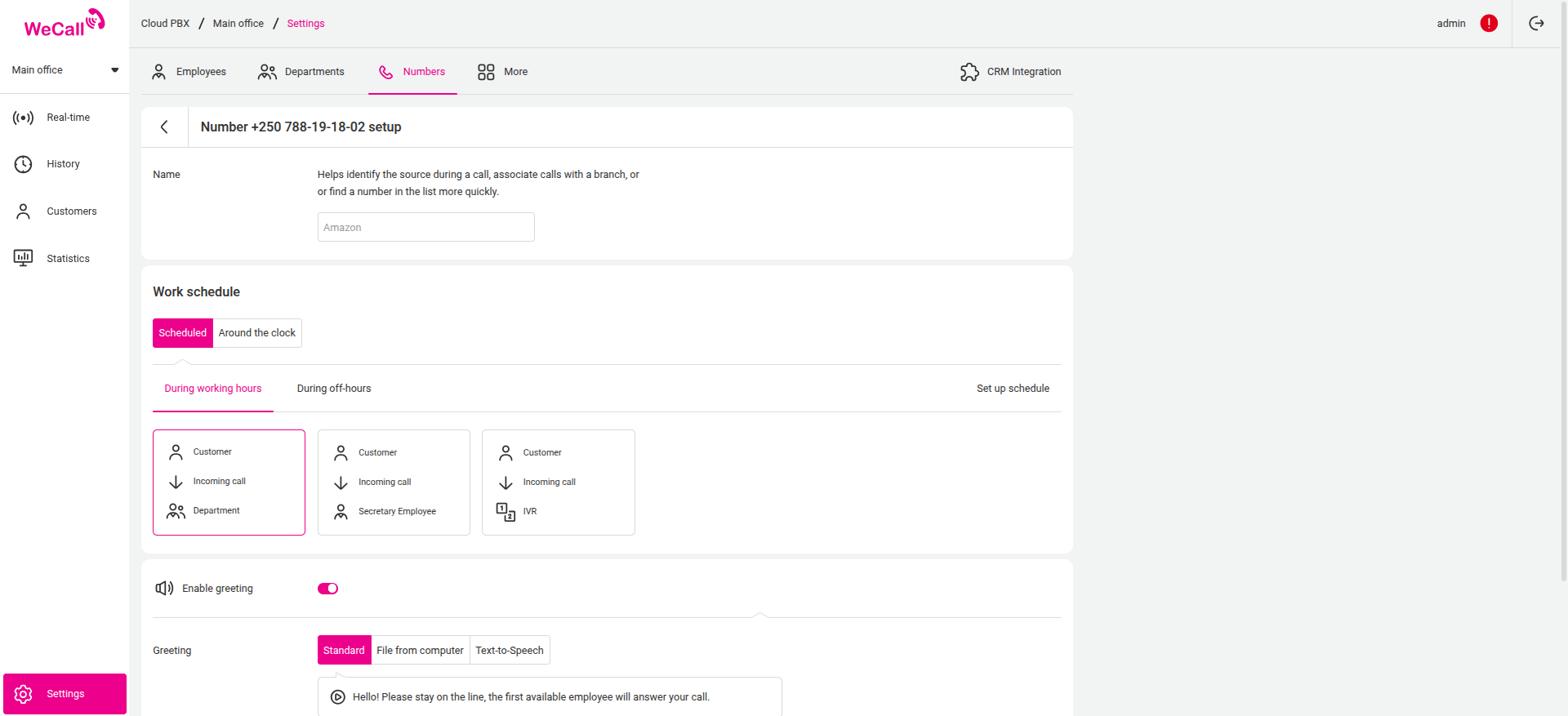 Setting up numbers and schedule